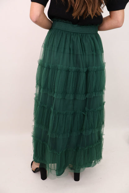Green Tiered Tulle Midi Skirt