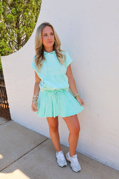 Washed Terry Top and Skort Set - Mint