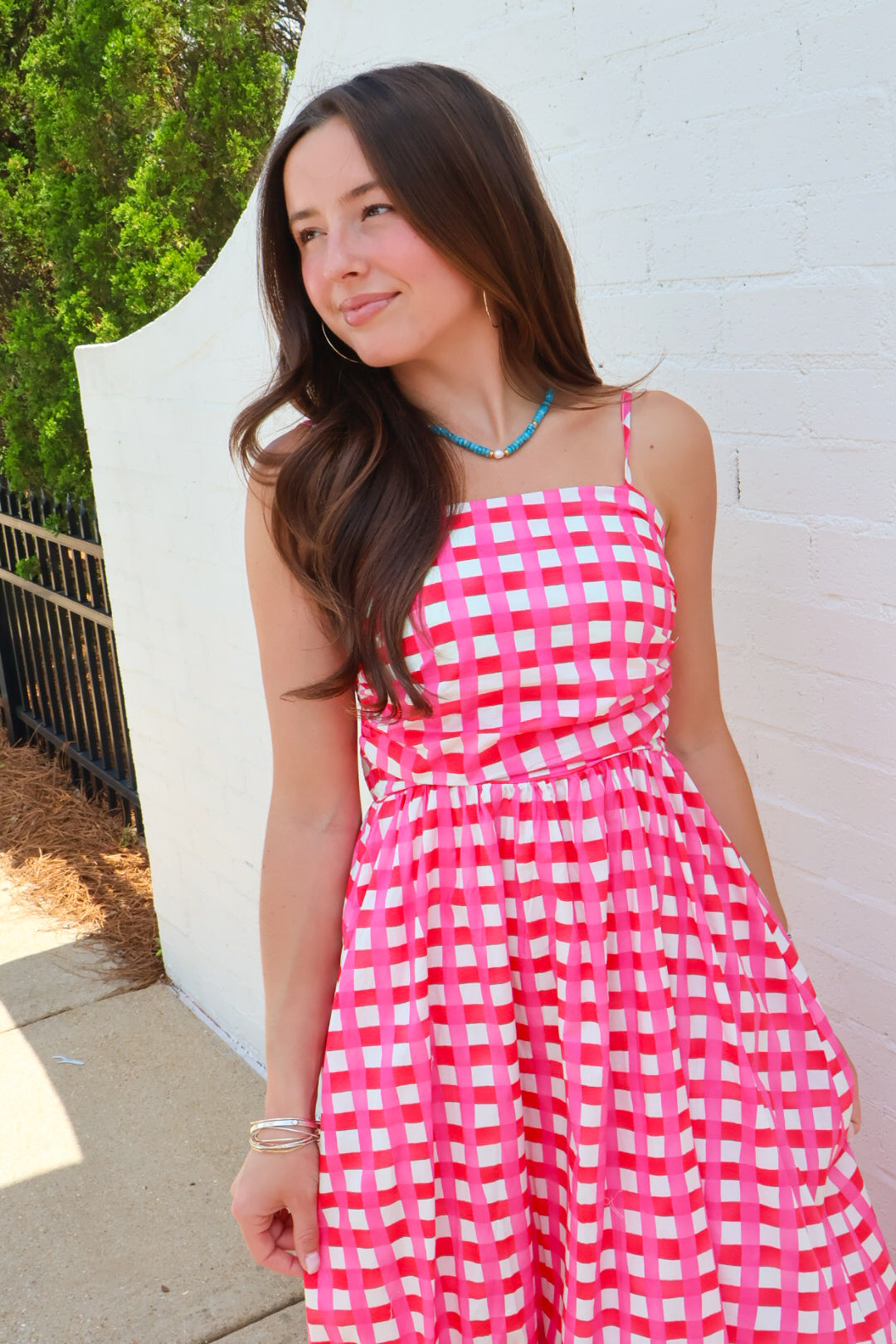 Checkered Midi Dress - Pink