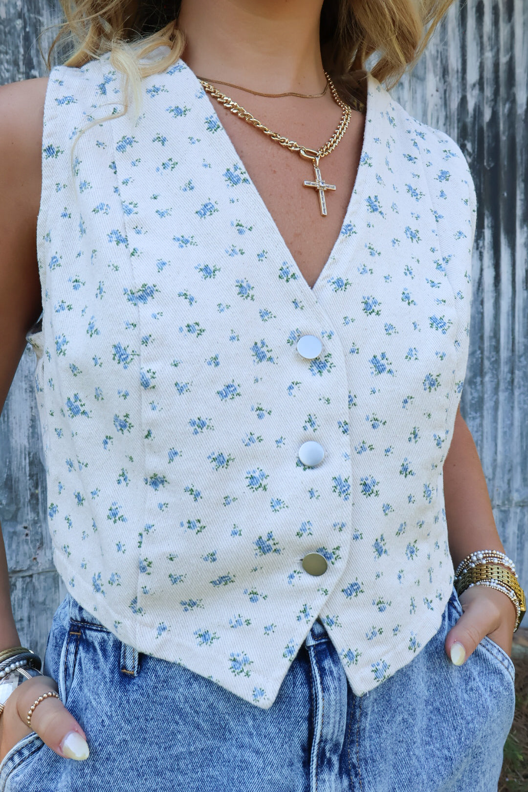 Floral Denim Vest