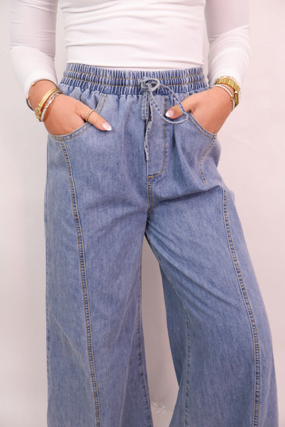 Wide Leg Washed Denim Jeans