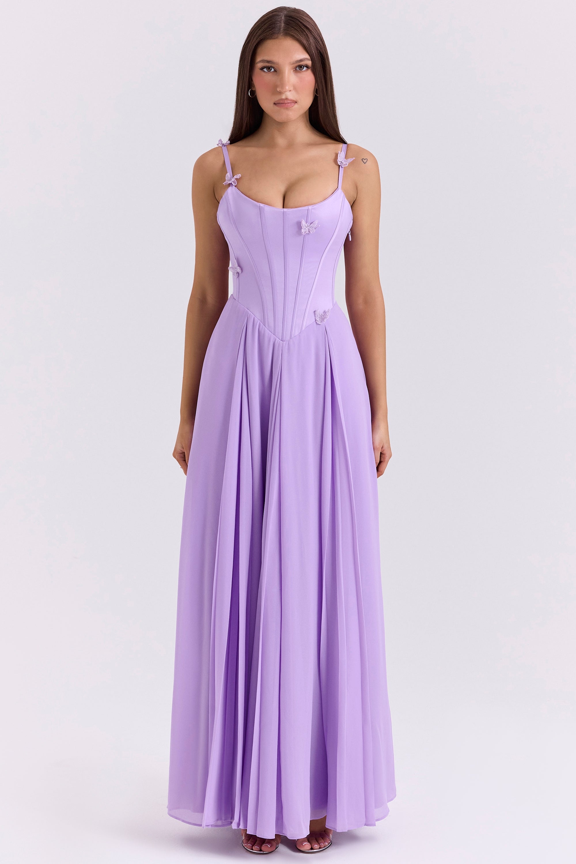 orchid butterfly corset maxi dress
