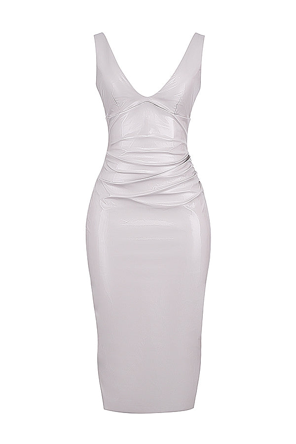 violet ice vinyl midi dress
