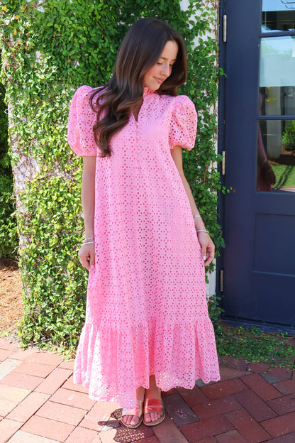 Eyelet Midi Dress - Pink