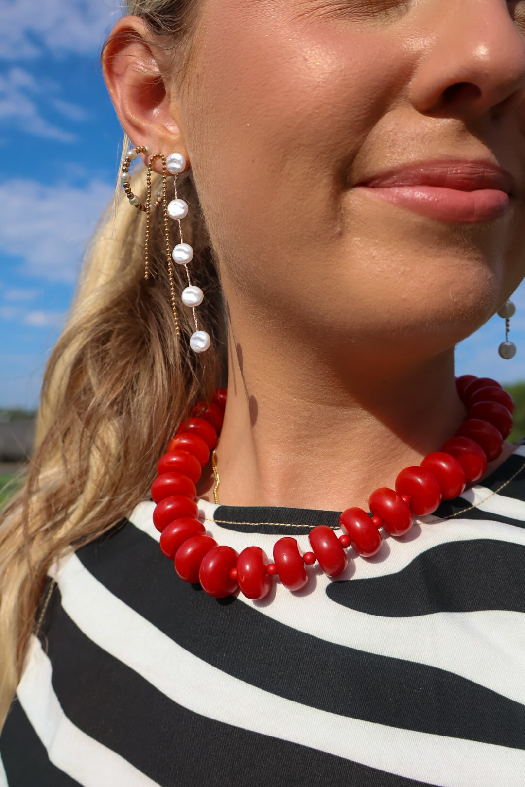 Red Chunky Disc Bead Necklace