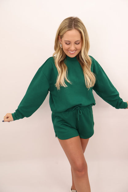 Scuba Mock Neck Shorts Set - Green