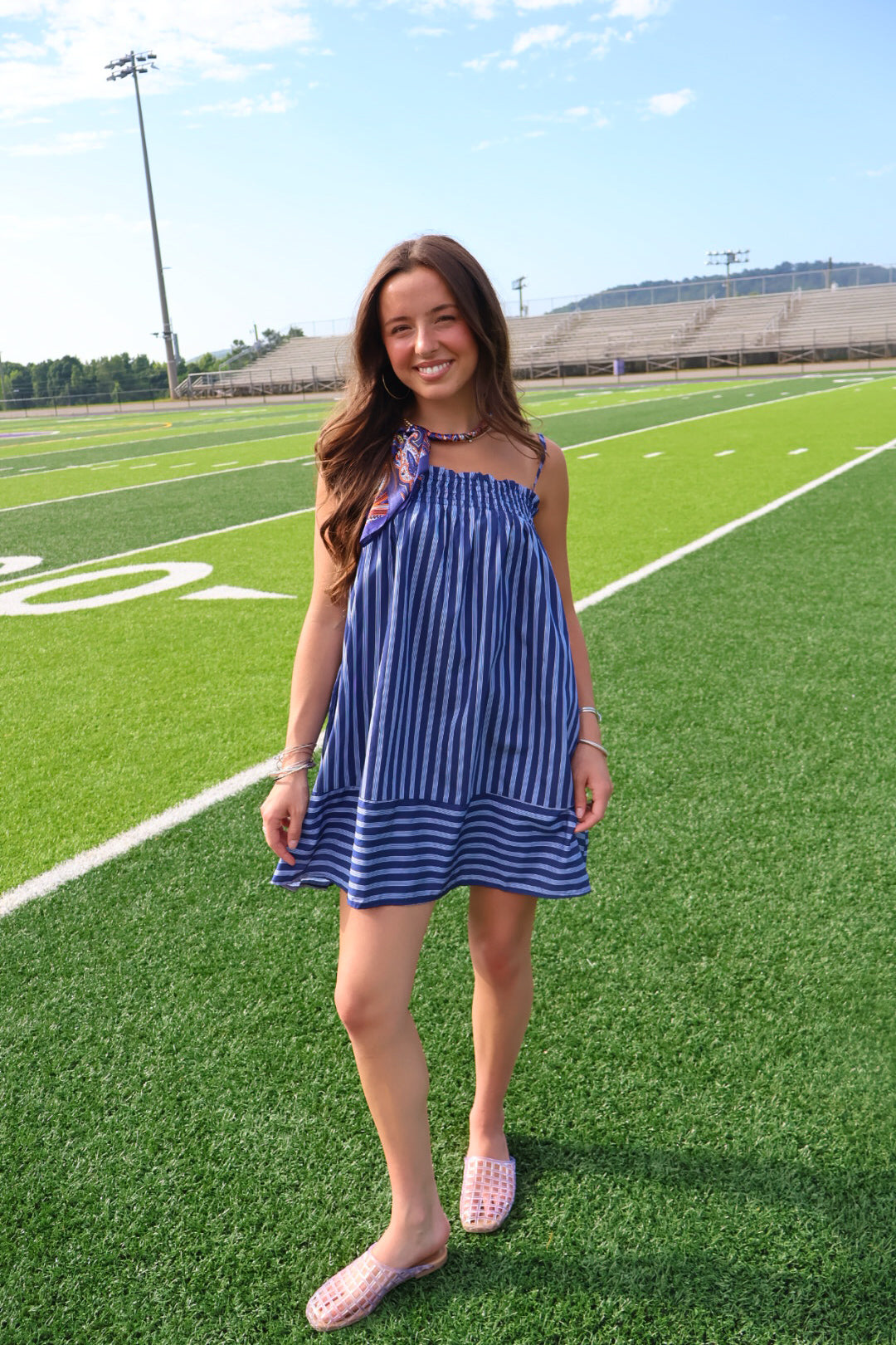 Navy Striped Flowy Mini Dress