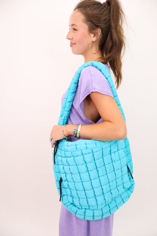 Large Quilted Carryall Bag - Blue