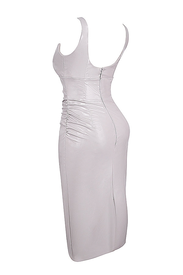violet ice vinyl midi dress