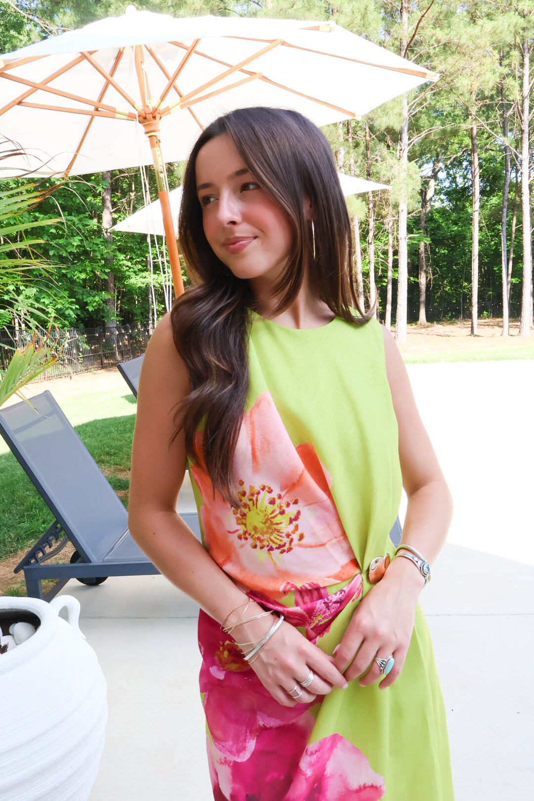 Chartreuse Floral Print Maxi Dress