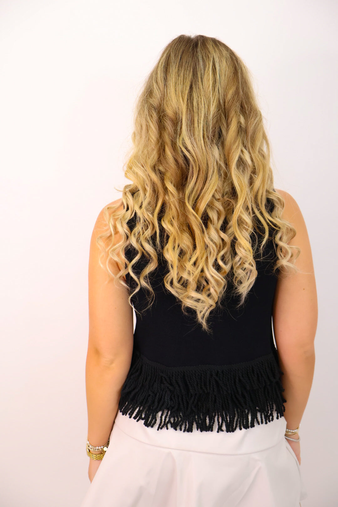 Fringe Hem Sweater Tank - Black