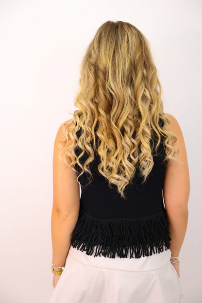 Fringe Hem Sweater Tank - Black