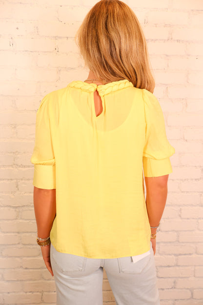Braided Neck Satin Blouse - Yellow
