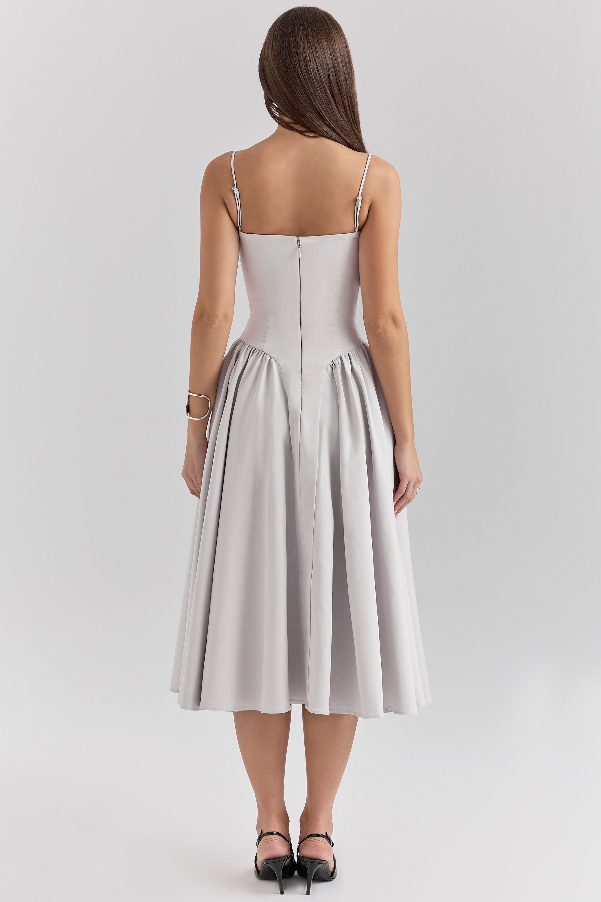 dove grey corset midi dress