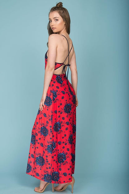 Annika Floral Maxi Romper Red