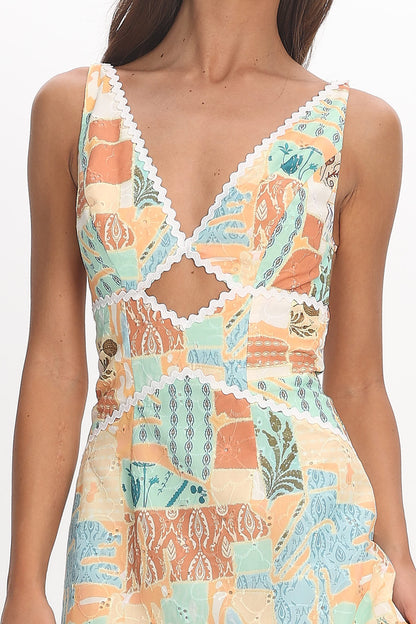 Avilo Ric Rac Trim Maxi Dress Print Yellow