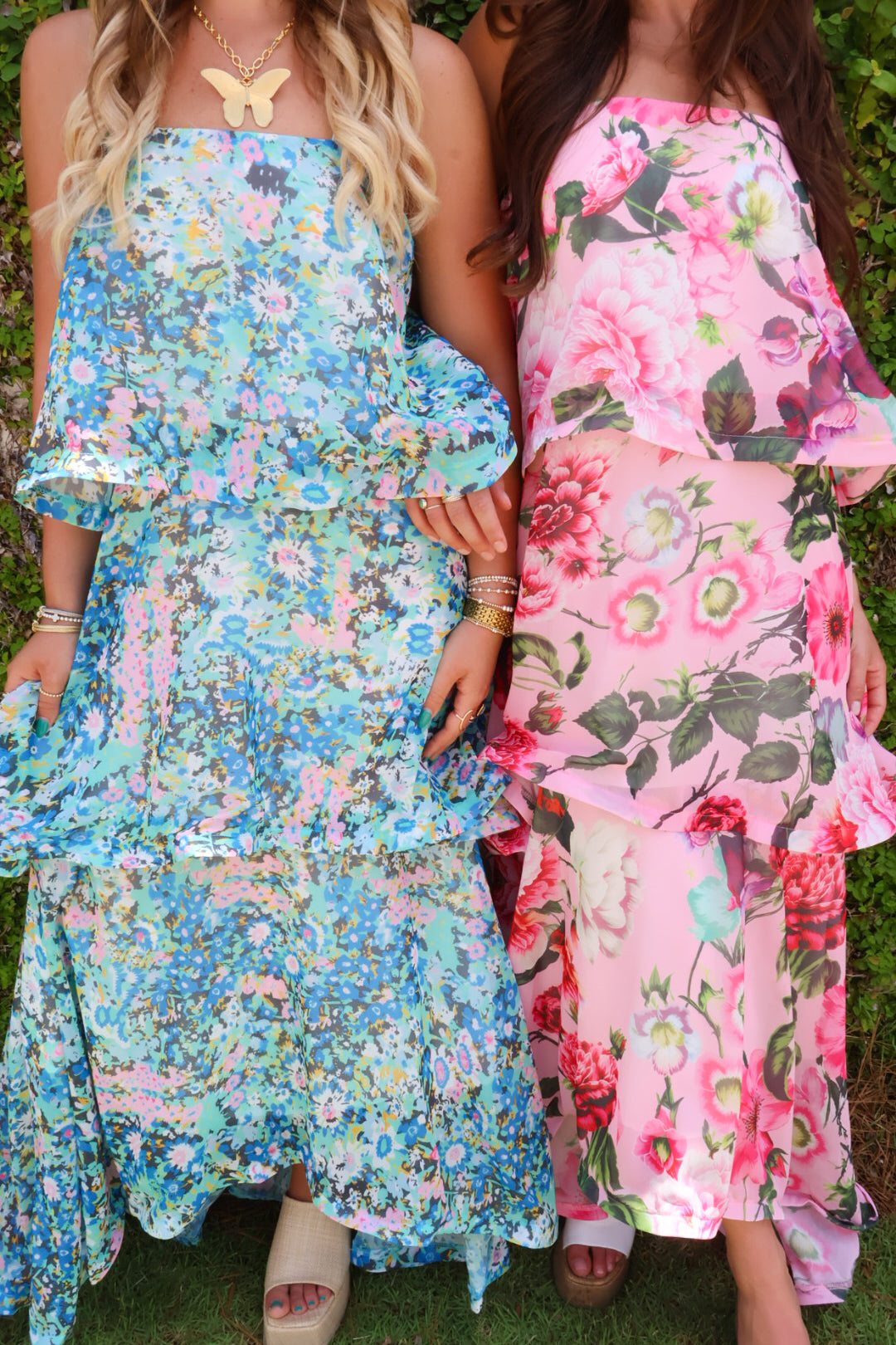 Blue Floral Tiered Ruffle Maxi Dress