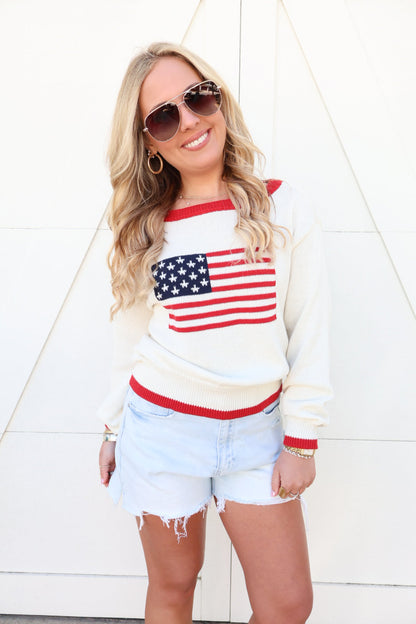 Red Trimmed Lightweight American Flag Sweater