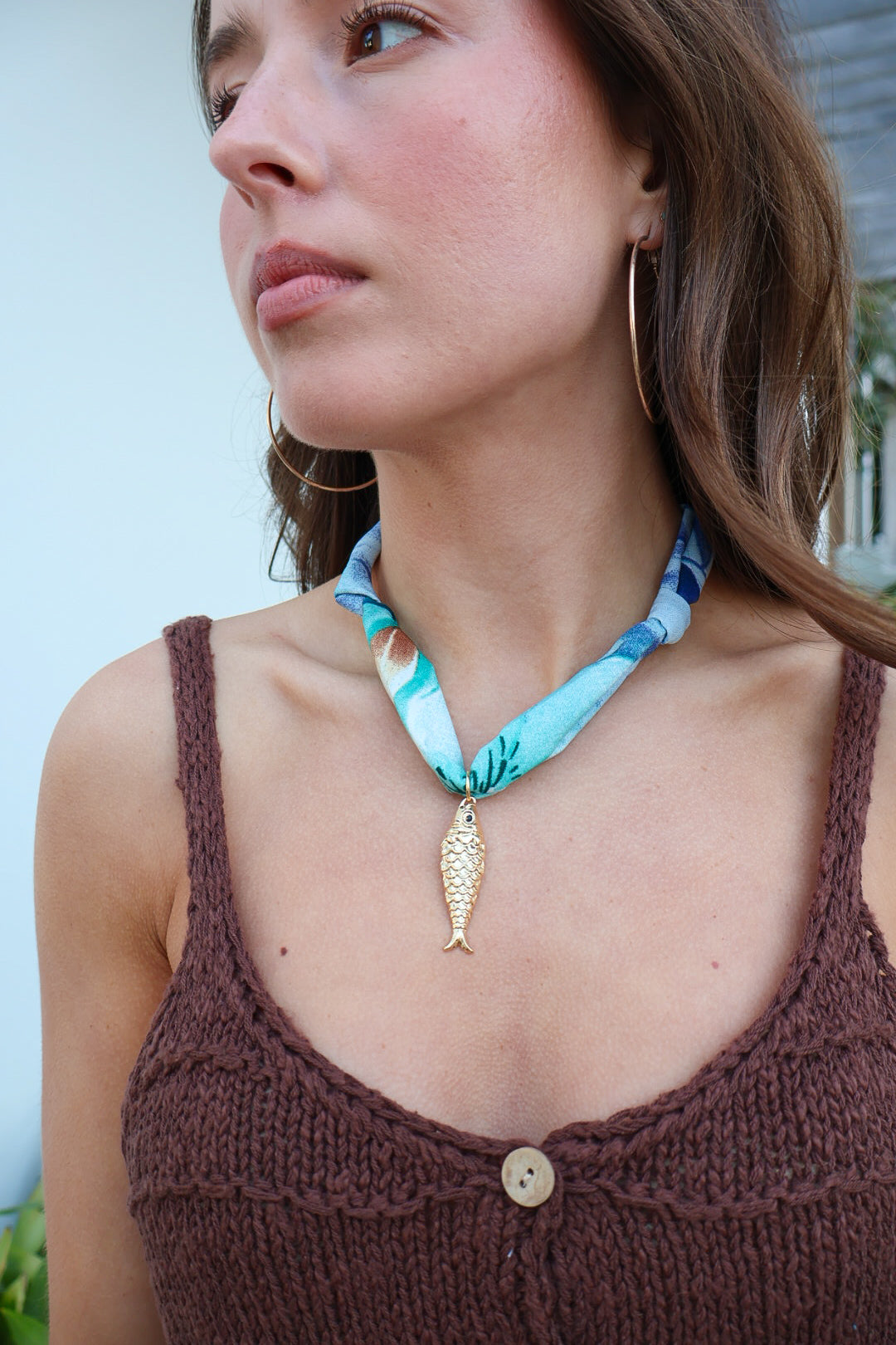 Coastal Charm Scarf Necklace – Fish Pendant