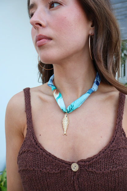 Coastal Charm Scarf Necklace – Fish Pendant