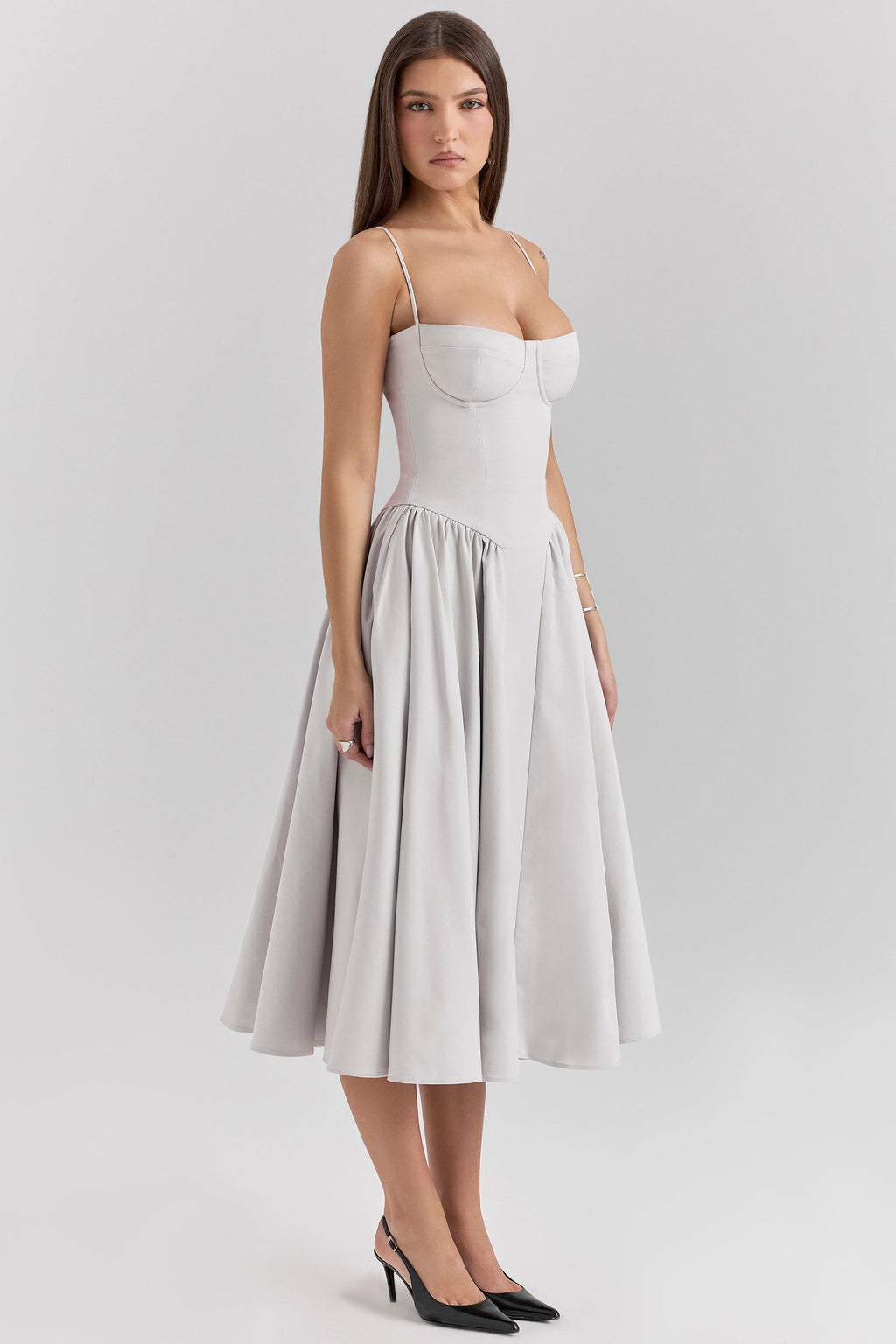 dove grey corset midi dress