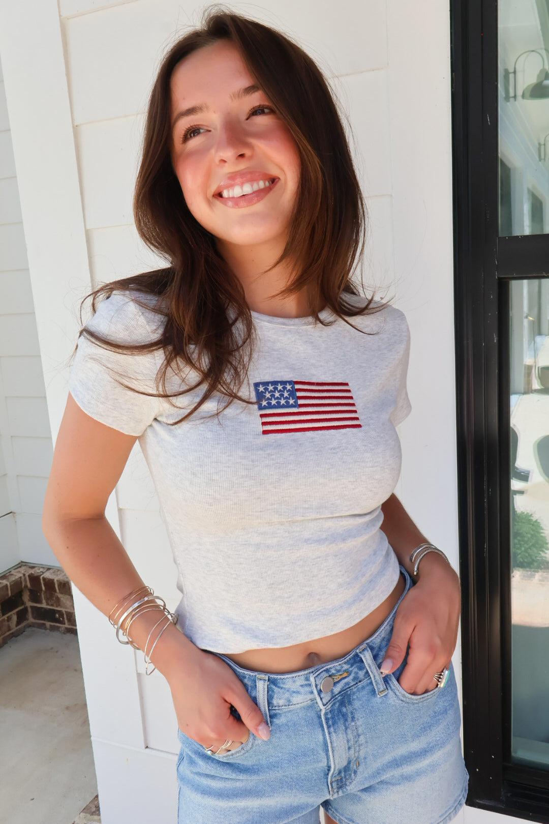 Americana Flag Embroidered Baby Tee