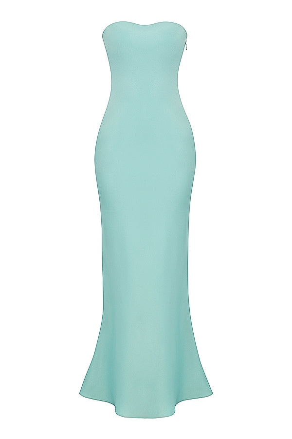 jade satin strapless maxi dress