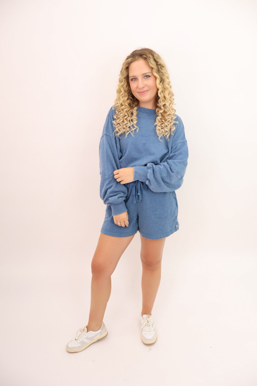 French Terry Pullover and Short Set - Blue Denim