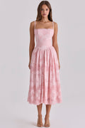 pink cotton broderie anglais lace midi sundress