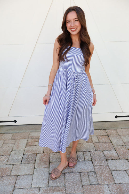 Coastal Navy Stripe Midi Dress