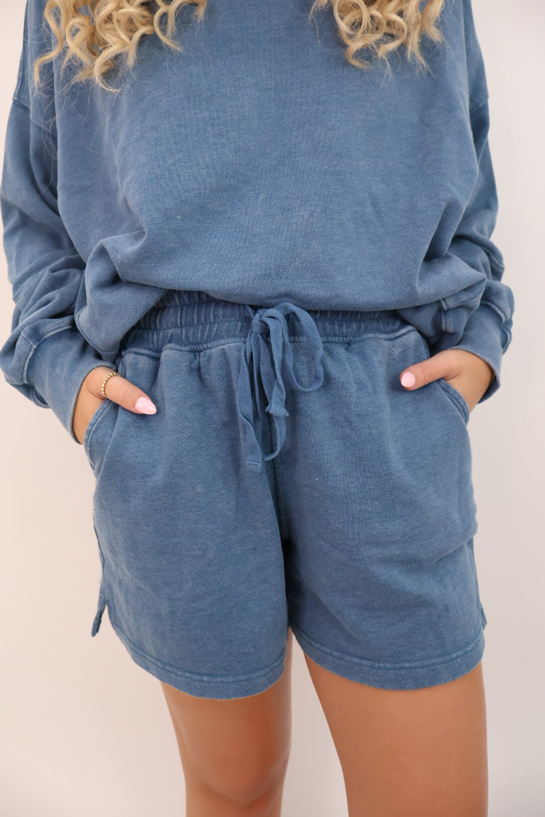 French Terry Pullover and Short Set - Blue Denim