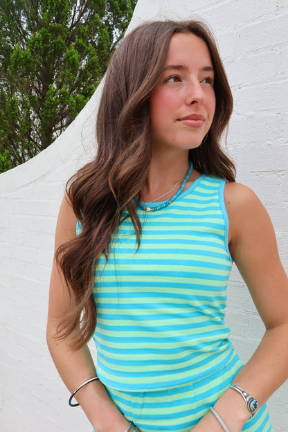 Blue + Green Striped Skort Set