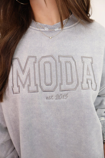 Moda Embroidered Oversized Pullover - Gray