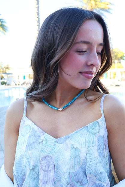 Becky Turquoise + Gold Delicate Pearl Necklace