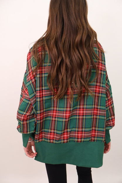 Green Plaid Chenille Patch Holly Jolly Pullover
