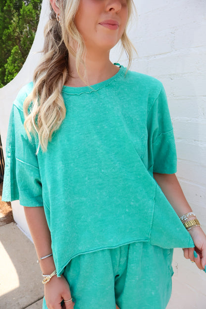Mineral Washed Shorts Set - Seafoam