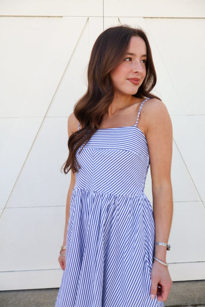 Coastal Navy Stripe Midi Dress