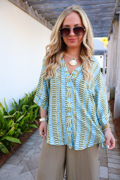 Seaside Breeze Oversized Button Front Top