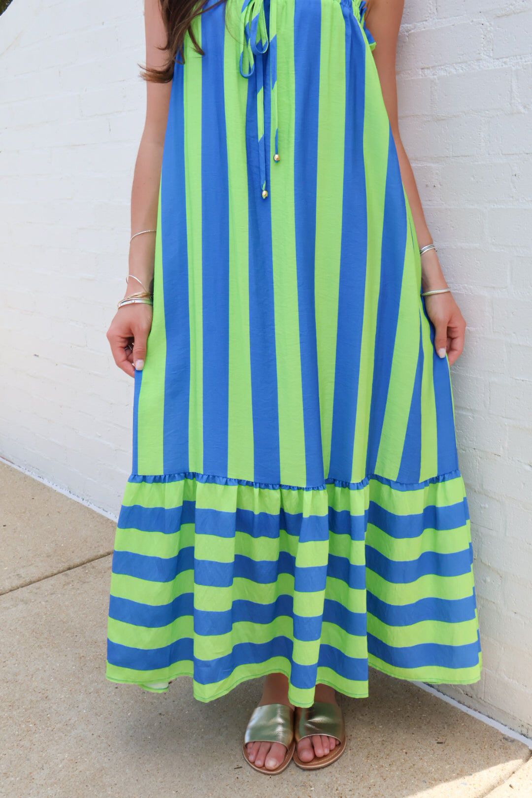Sunset Stroll Stripe Maxi Dress - Lime + Blue