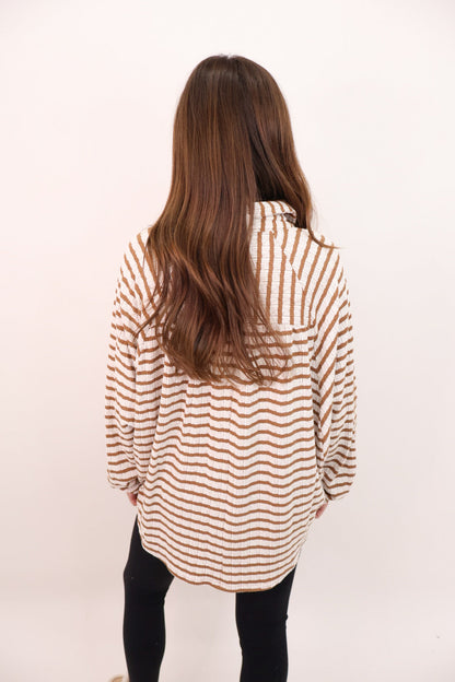Textured Camel Stripe Henley Top