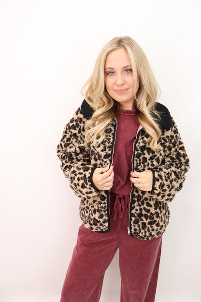 Leopard Sherpa Zip Jacket