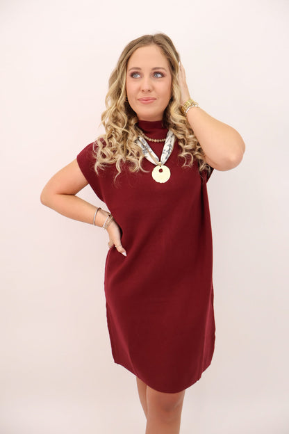 Sleeveless Sweater Dress - Burgundy