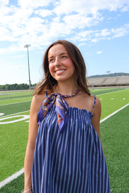 Navy Striped Flowy Mini Dress