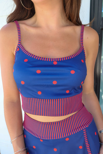 Navy Polka Dot Sporty Crop Top & Skort Set