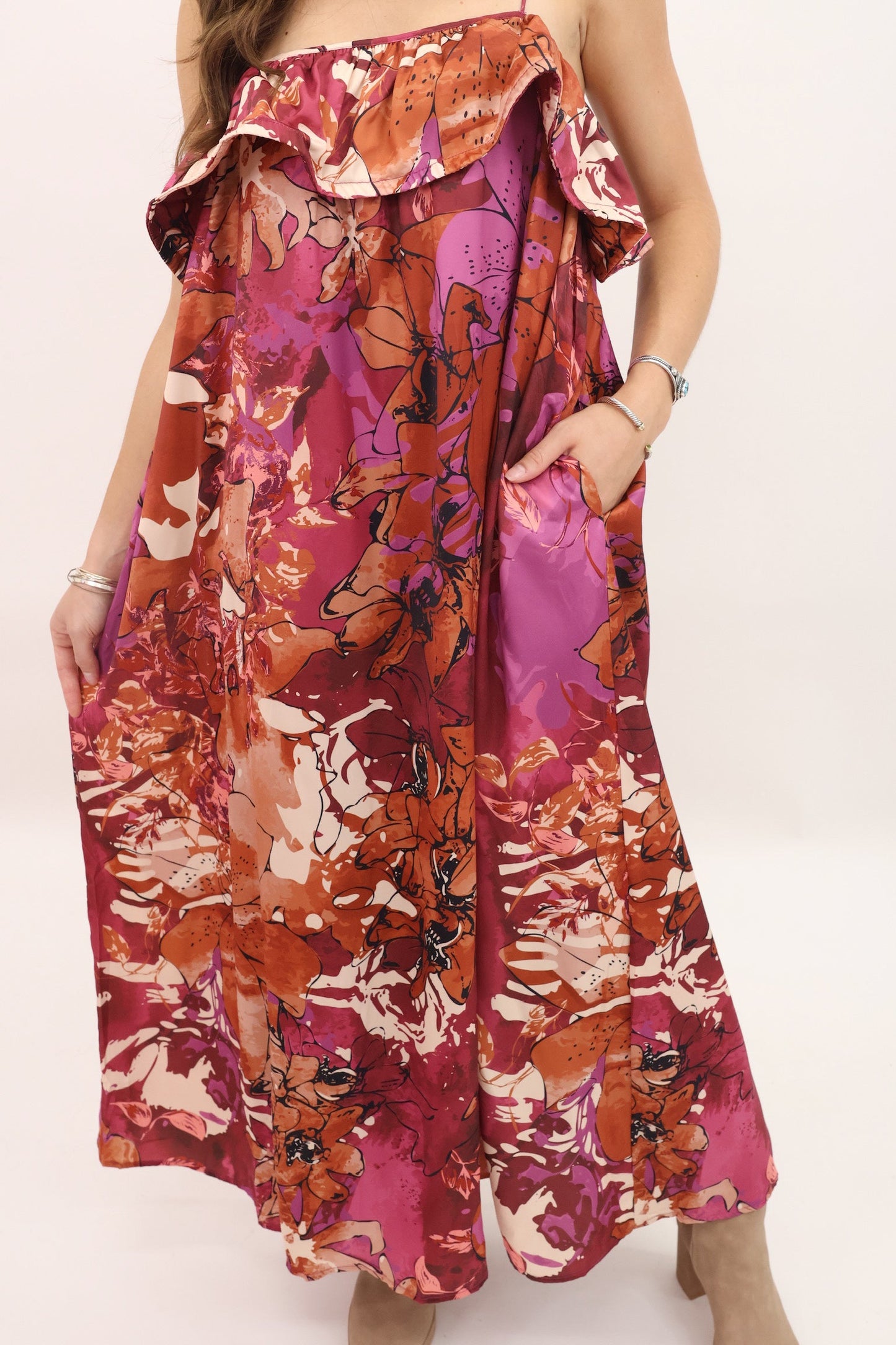 Autumn Bloom Ruffle Maxi Dress