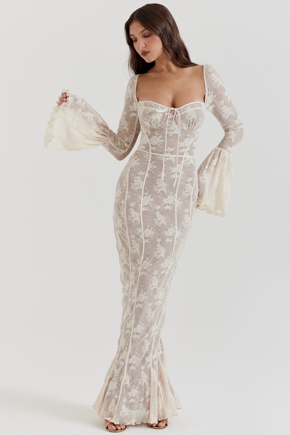 vintage cream lace maxi dress