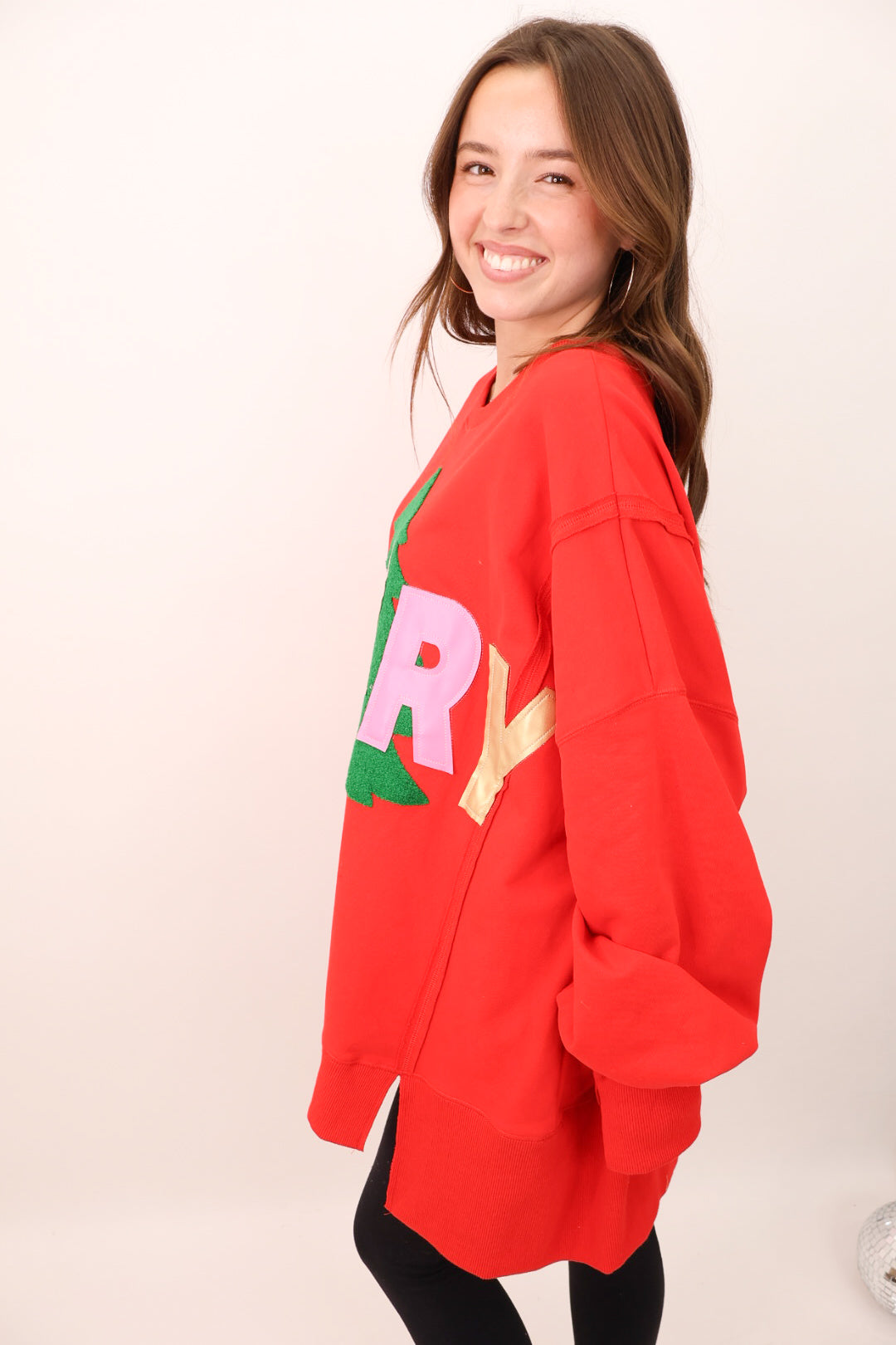 Merry Leather Patch Red Pullover