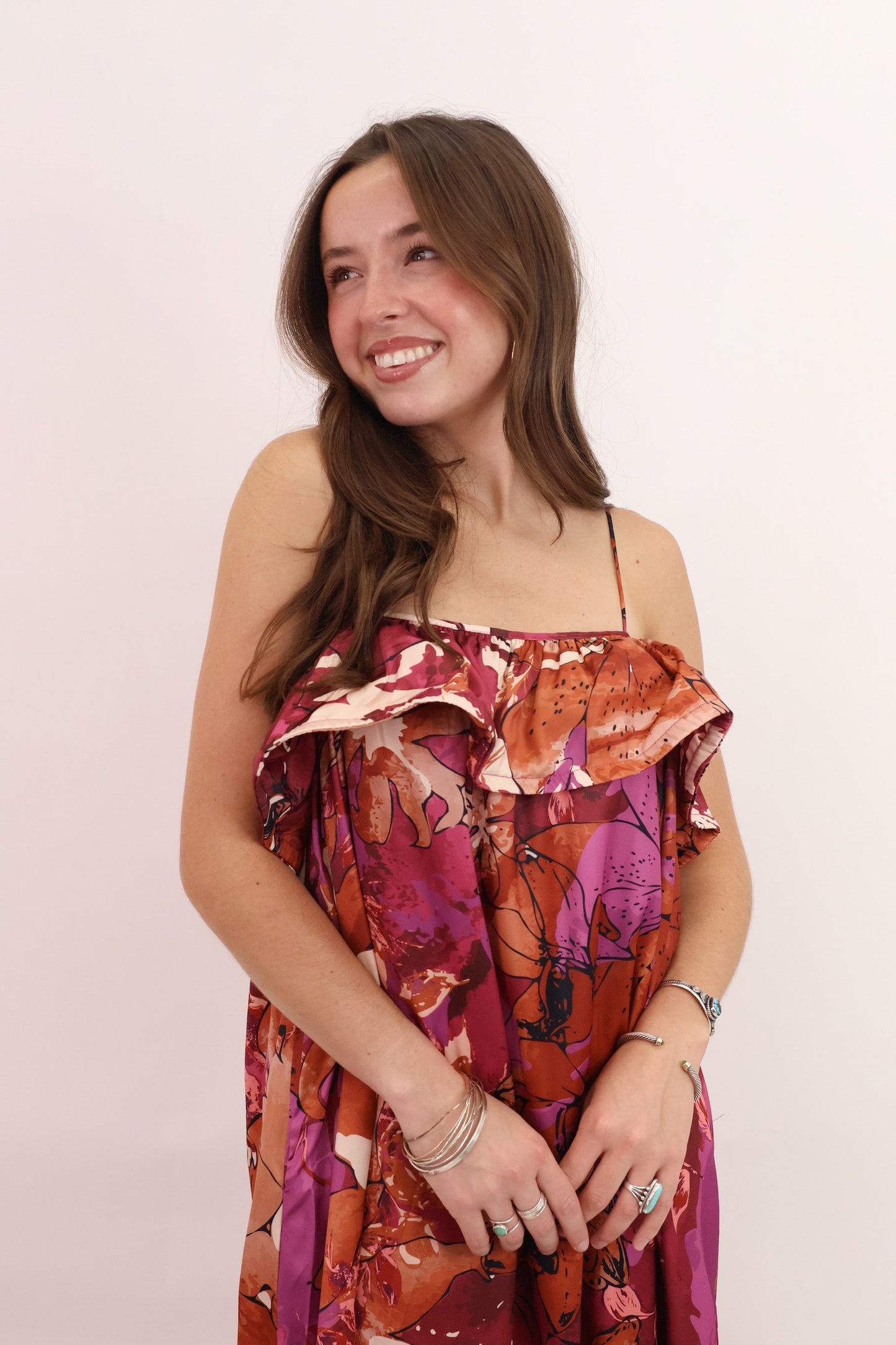 Autumn Bloom Ruffle Maxi Dress