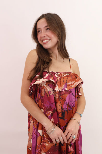 Autumn Bloom Ruffle Maxi Dress