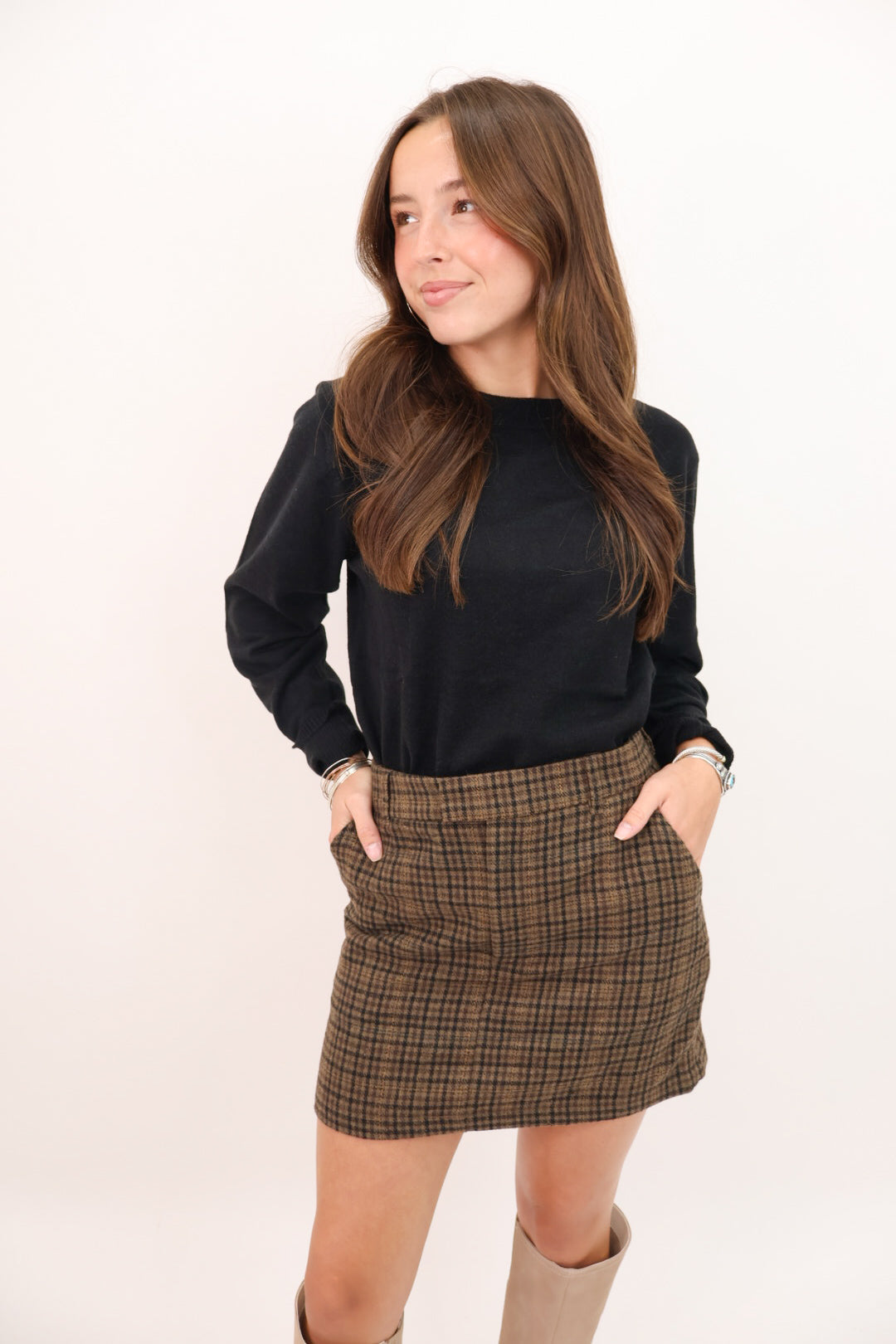 Brown Plaid Mini Skirt